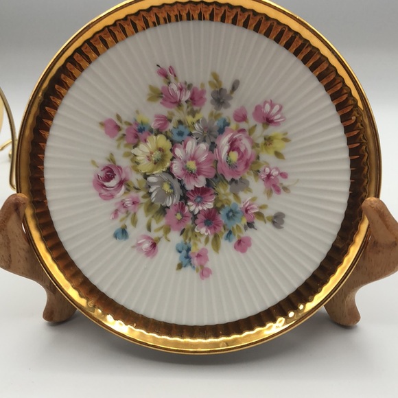 Vintage Gloria Fine Porcelain 5.5" Ecth Glanzgold Floral Plate W/ Golden Handle - Picture 3 of 5